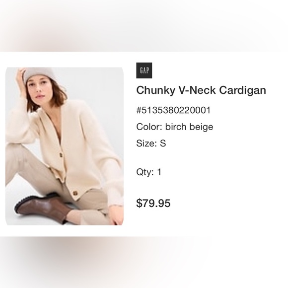 SOLD 🔴 Gap Chunky V Neck Cream Cardigan - Picture 5 of 5